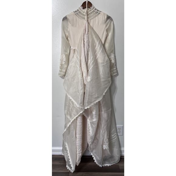 VTG 1970s Wedding Dress Empire Waist Sz Small High Neck Boho Ivory Hippie - Picture 15 of 16